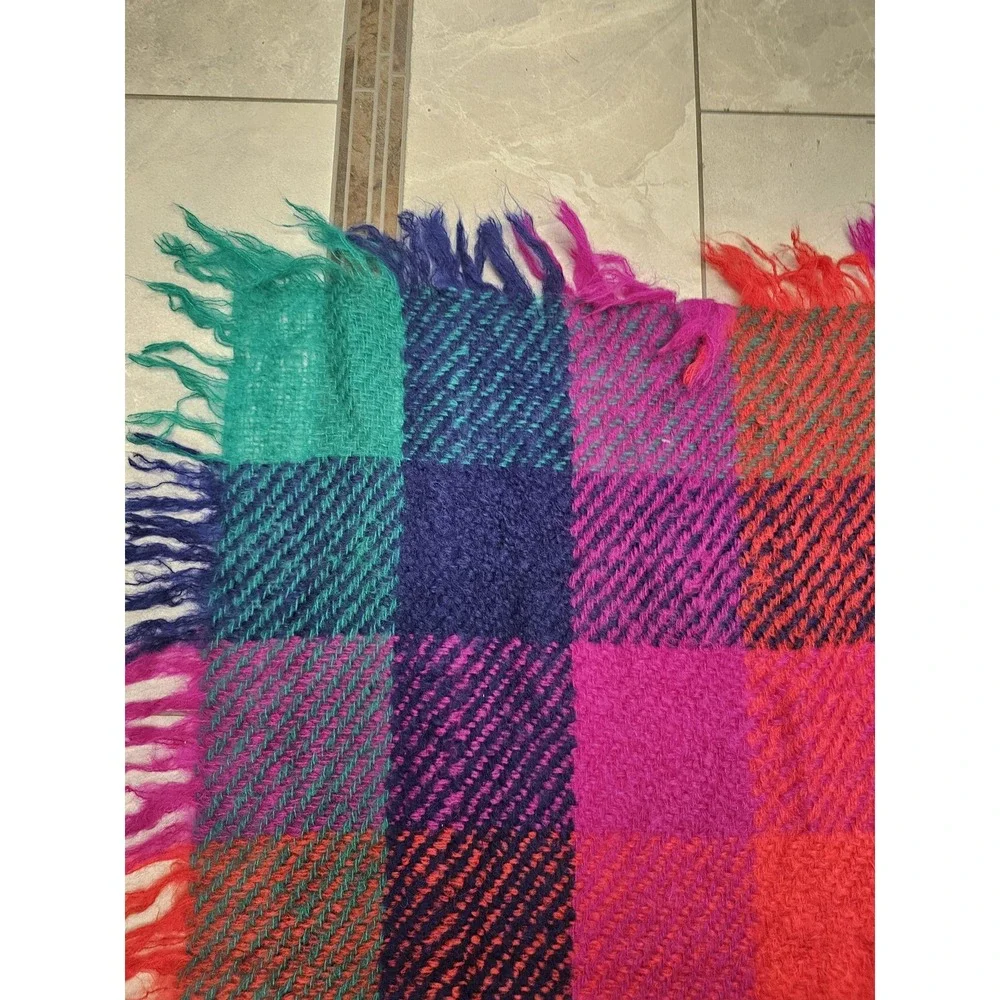 Vintage Avoca Handweavers Wool Blanket Throw Ireland Plaid 54x56 Fringe‎